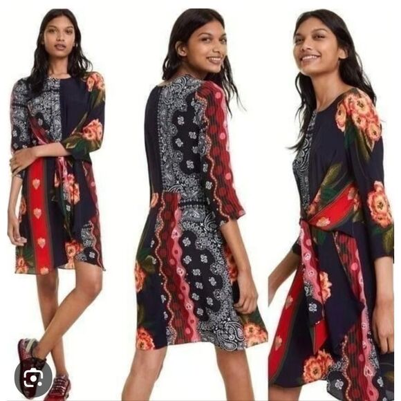 Desigual Dana colorful draped bandana print dress size 42=6 - Picture 5 of 9